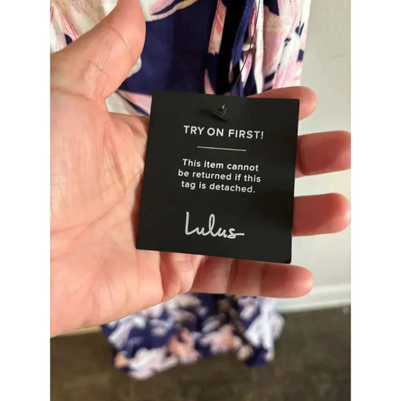 Lulus Womens Tropical Vacation Dress V-Neck Floral Wrap Flutter Sleeve Blue Sz S - Picture 13 of 14